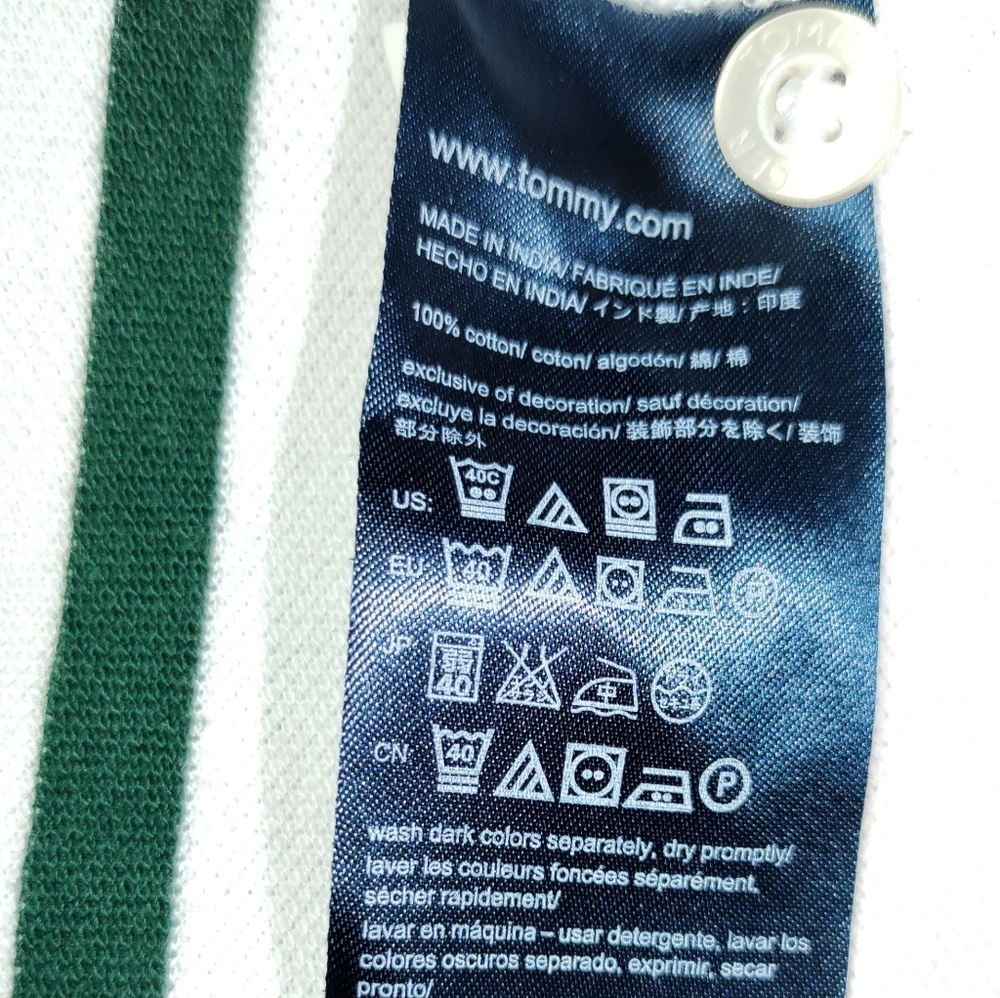 Tommy Hilfiger Men's White/Green Striped Long Sleeve Polo Shirt. - Picture 4 of 10